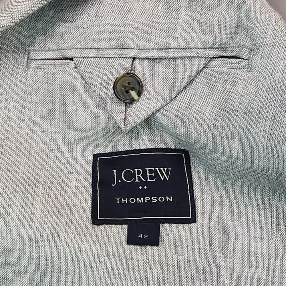 J.‎ Crew Thompson Blazer 100% Linen Men's 42R Gray Two Button Sport Coat Jacket